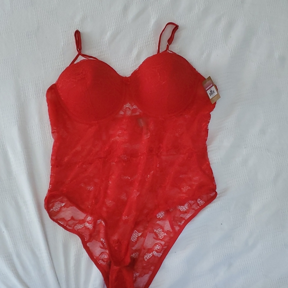 Red lace Teddy 3X